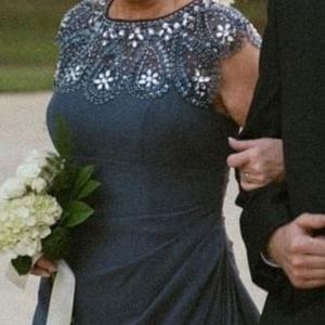 A-line floor-length chiffon dress with beading sequins cascading ruffles